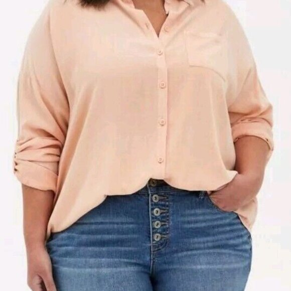 NWT Torrid Womens Peach Button-Up Blouse 2X 18-20 Plus Size 3/4 Sleeve Lightweig - Picture 1 of 9